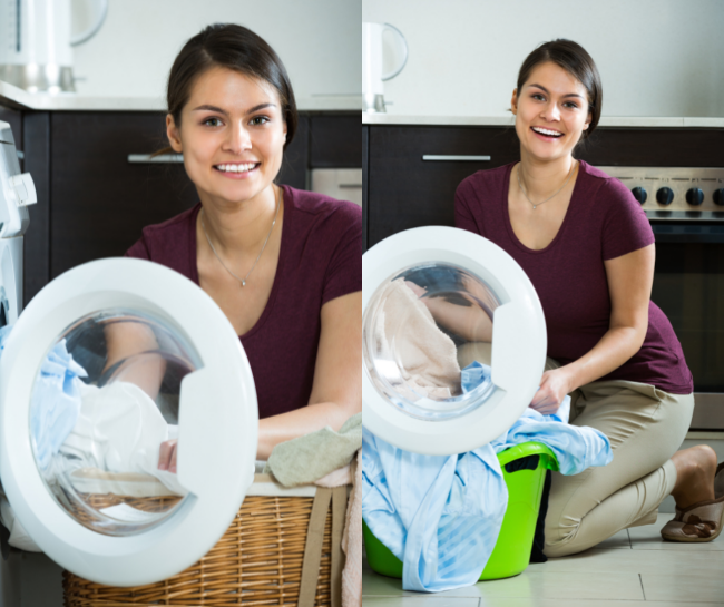 A woman washing linens