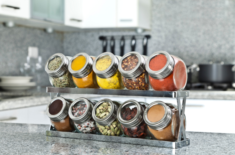 Organizing spices! Use turn tables in that awkward corner cupboard.  Corner  kitchen cabinet, Kitchen corner cupboard, Kitchen cabinet shelves